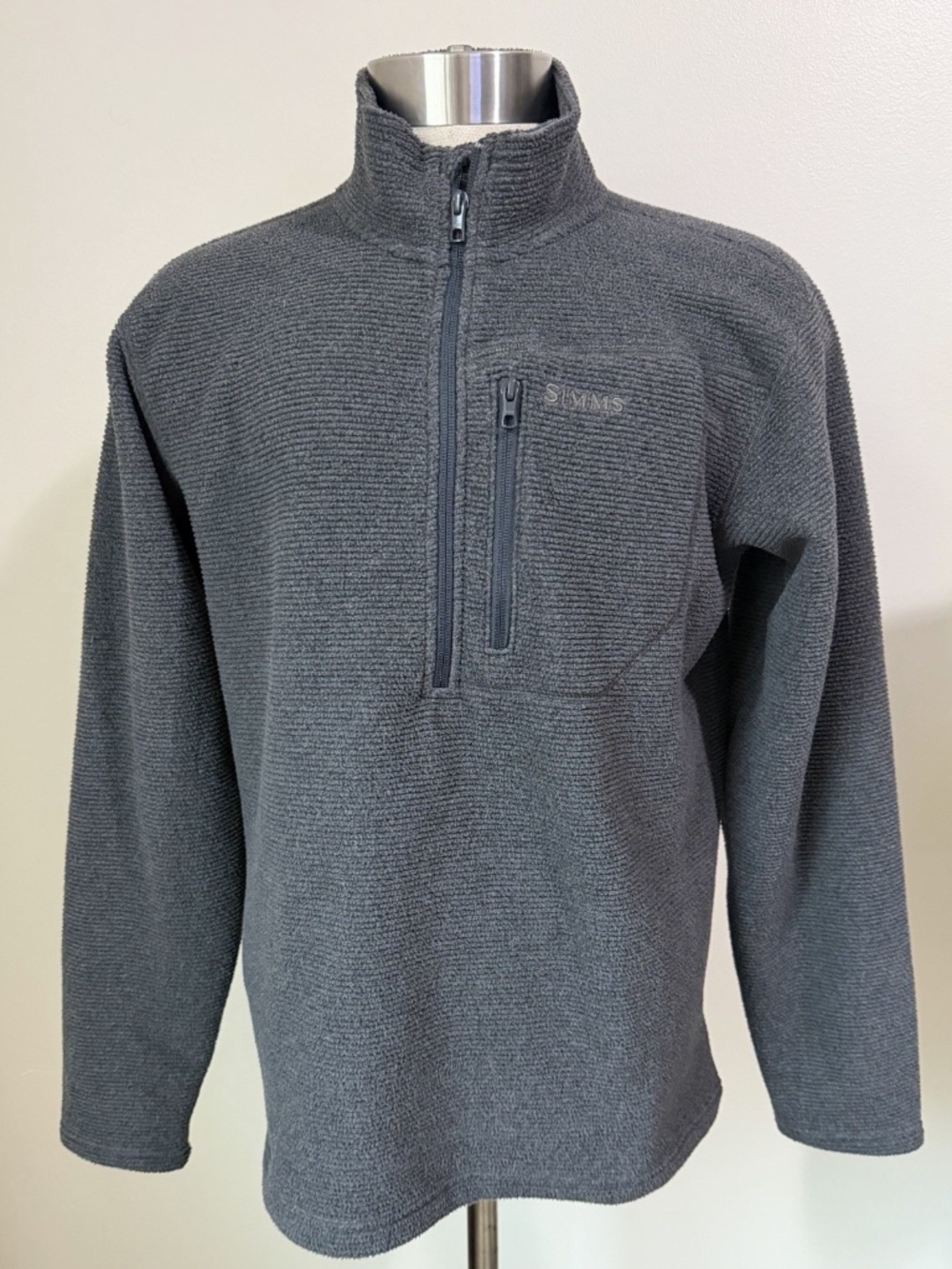 Simms Fishing Rivershed Fleece Pullover Men's Gray 1/4 Zip Size M Outdoor